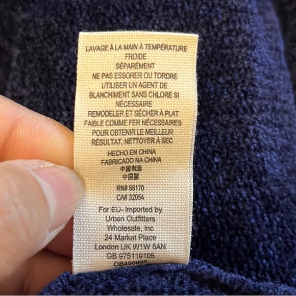 Free People NAVY Blue Velvety Turtle Cowl Neck Open Back Knit MIDI Dress Large - Picture 11 of 11